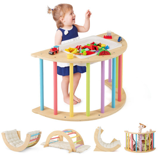 6 in 1 Kids Climbing Arch Playset wIth Removable Cushion and Stoppers-Multicolor