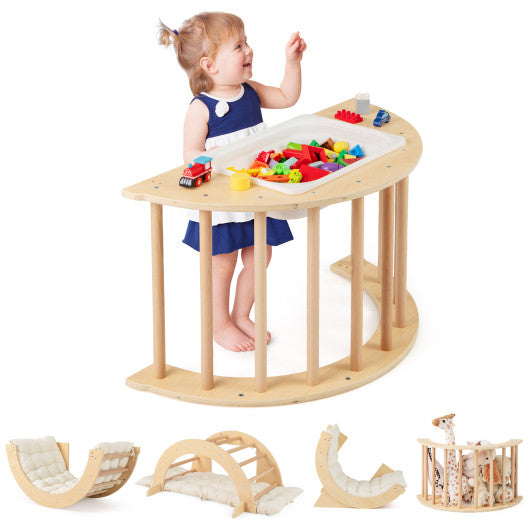 6 in 1 Kids Climbing Arch Playset wIth Removable Cushion and Stoppers-Natural