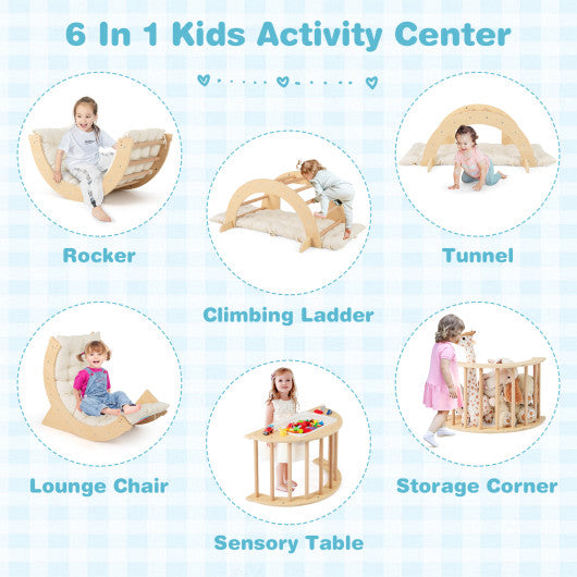 6 in 1 Kids Climbing Arch Playset wIth Removable Cushion and Stoppers-Natural