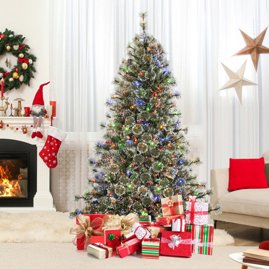 6/7.5/9 FT Artificial Christmas Tree Pre-Lit Hinged Holiday Tree with 360¡« Quick Power Connector-6 ft