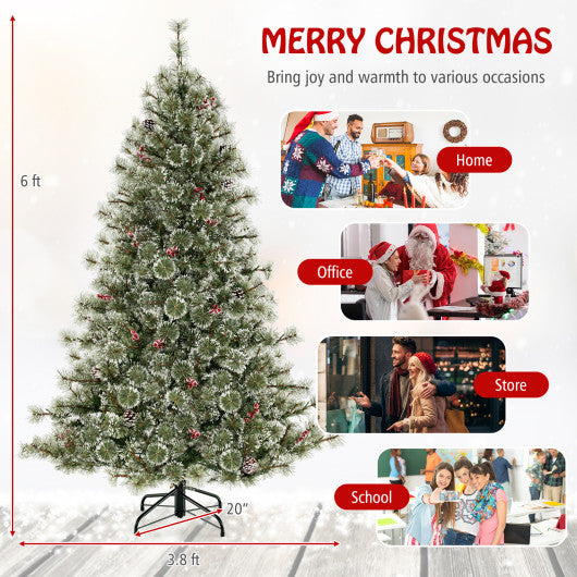 6/7.5/9 FT Artificial Christmas Tree Pre-Lit Hinged Holiday Tree with 360¡« Quick Power Connector-6 ft