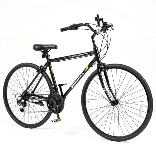 700C Hybrid Bike for Adult with 18-Speed Shimano Drivetrain and Phone Holder-Black
