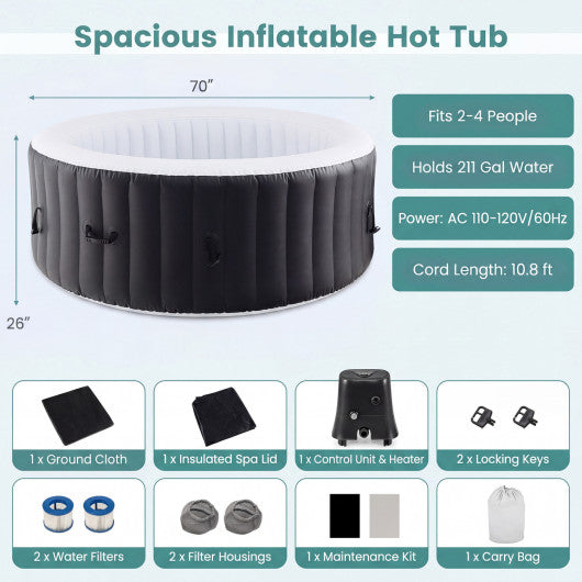 70/80 Inches Round SPA Pool Hottub with 110/130 Air Jets Electric Heater Pump-S