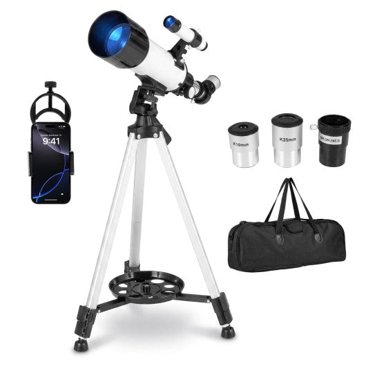 70 MM Aperture Refractor Telescope with Adjustable Tripod-Silver