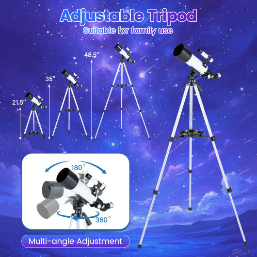 70 MM Aperture Refractor Telescope with Adjustable Tripod-Silver