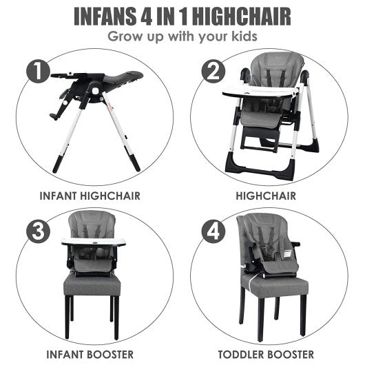 4-in-1 High Chair¨CBooster Seat with Adjustable Height and Recline-Gray