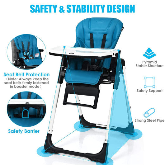 4-in-1 High Chair¨CBooster Seat with Adjustable Height and Recline-Navy