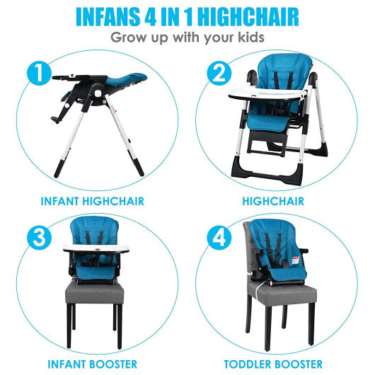 4-in-1 High Chair¨CBooster Seat with Adjustable Height and Recline-Navy