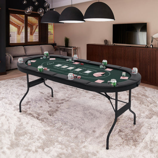 72 Inch Foldable Poker Table for 8 Players Portable Oval Card Board Game Table-Green