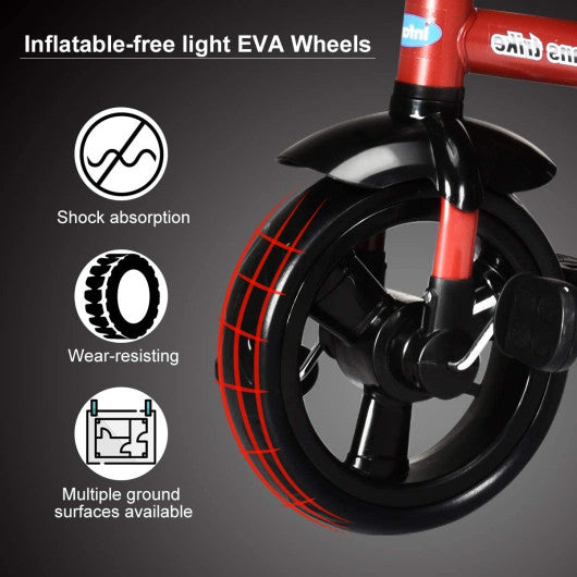 4-in-1 Kids Tricycle with Adjustable Push Handle-Red