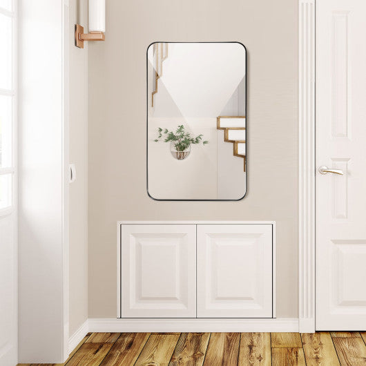 32 Inch x 20 Inch Metal Frame Wall-Mounted Rectangle Mirror-Black