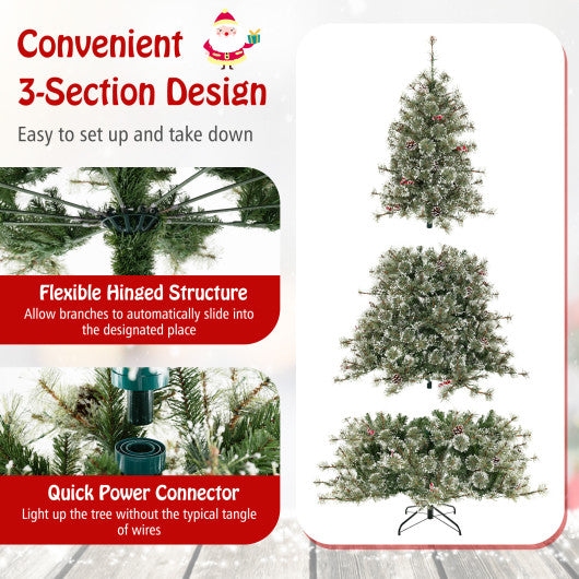6/7.5/9 FT Artificial Christmas Tree Pre-Lit Hinged Holiday Tree with 360¡ã Quick Power Connector-7.5ft