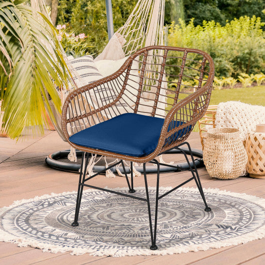 3 Pieces Patio Rattan Bistro Set with Cushion-Navy