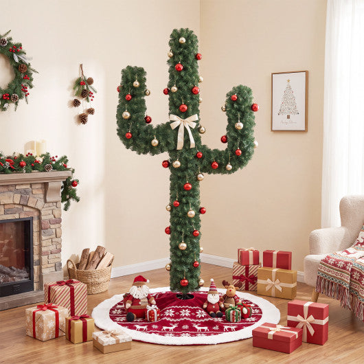 7 Feet Artificial Cactus PVC Christmas Tree with LED Lights and Ball Ornaments-7 ft