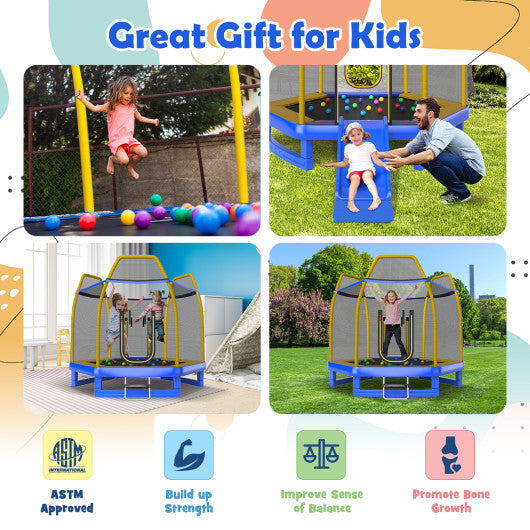 7 Feet Trampoline with Ladder and Slide for Indoor and Outdoor-Blue