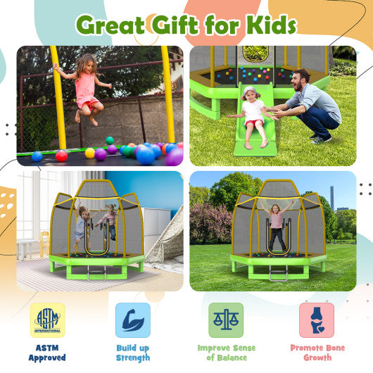 7 Feet Trampoline with Ladder and Slide for Indoor and Outdoor-Green