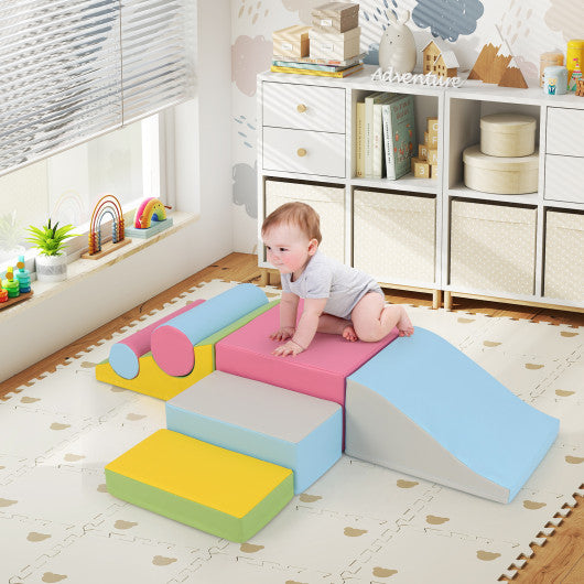 7-Piece Foam Blocks for Toddlers Soft Climbing Toys Indoor Play for Babies-Pink