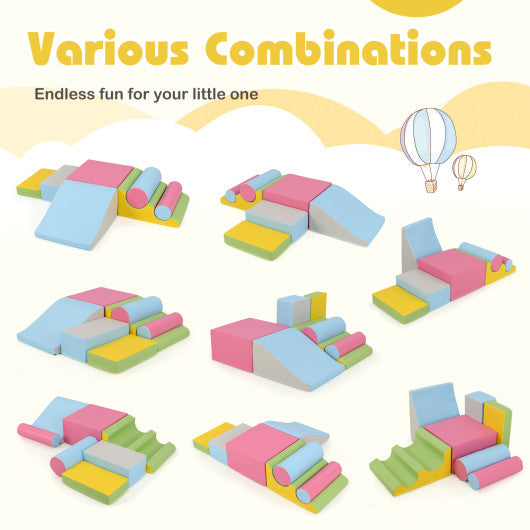 7-Piece Foam Blocks for Toddlers Soft Climbing Toys Indoor Play for Babies-Pink