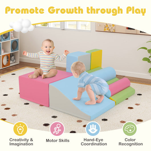 7-Piece Foam Blocks for Toddlers Soft Climbing Toys Indoor Play for Babies-Pink