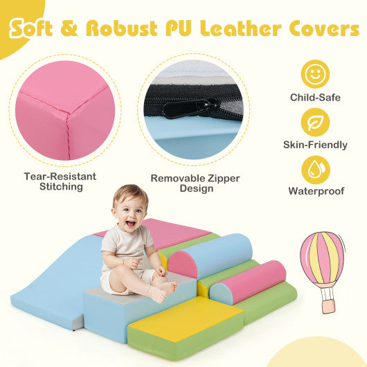 7-Piece Foam Blocks for Toddlers Soft Climbing Toys Indoor Play for Babies-Pink