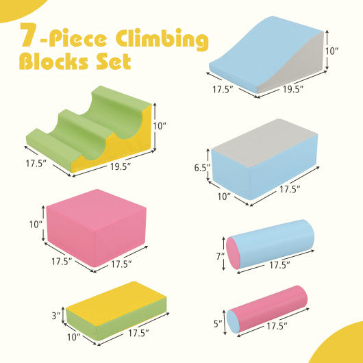 7-Piece Foam Blocks for Toddlers Soft Climbing Toys Indoor Play for Babies-Pink