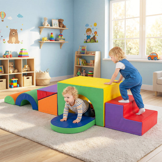 7-Piece Soft Foam Toddler Climbing Blocks Set PU Leather for 1+ Year Old-Yellow