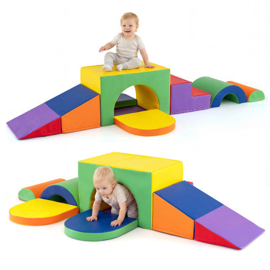 7-Piece Soft Foam Toddler Climbing Blocks Set PU Leather for 1+ Year Old-Yellow