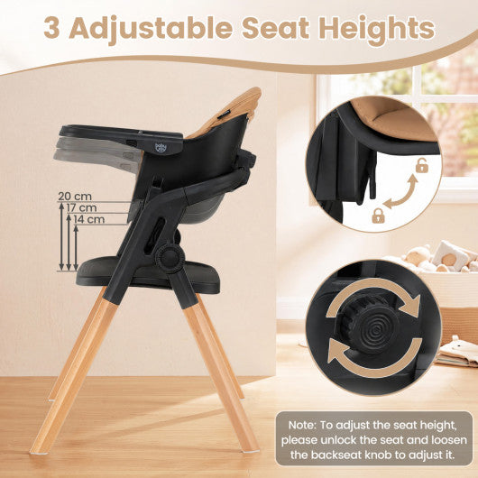 7-in-1 Convertible Foldable Baby High Chair with Adjustable Tray for Kids-Brown