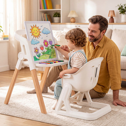 7-in-1 Convertible Foldable Baby High Chair with Adjustable Tray for Kids-Beige