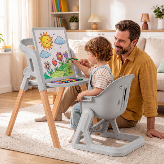 7-in-1 Convertible Foldable Baby High Chair with Adjustable Tray for Kids-Gray