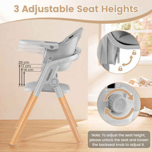 7-in-1 Convertible Foldable Baby High Chair with Adjustable Tray for Kids-Gray