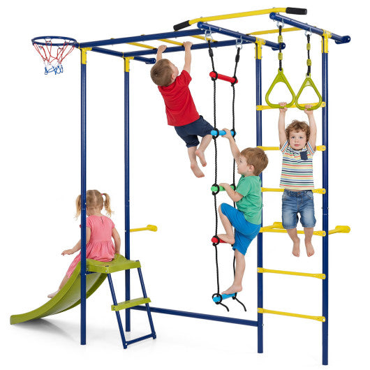 7-in-1 Swedish Ladder Wall Playset with Monkey Bars and Slide