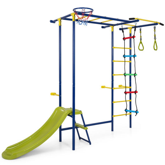 7-in-1 Swedish Ladder Wall Playset with Monkey Bars and Slide