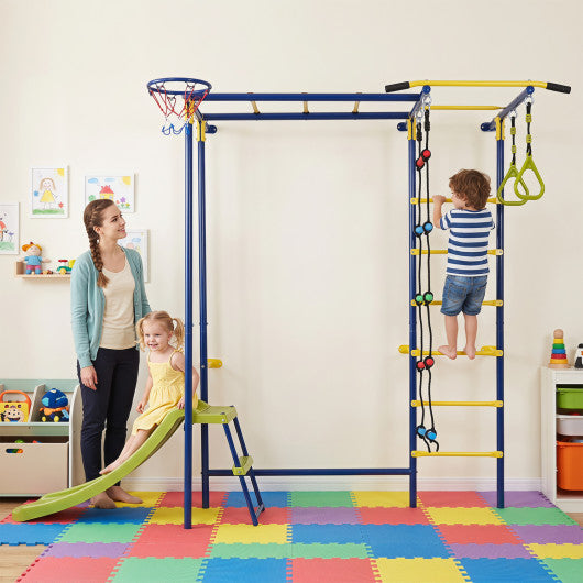 7-in-1 Swedish Ladder Wall Playset with Monkey Bars and Slide