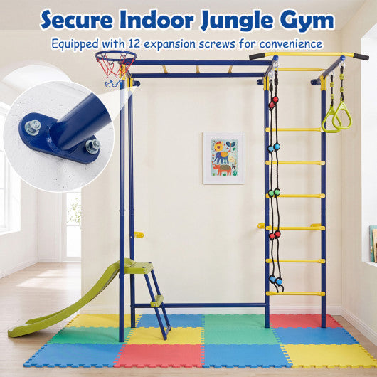 7-in-1 Swedish Ladder Wall Playset with Monkey Bars and Slide