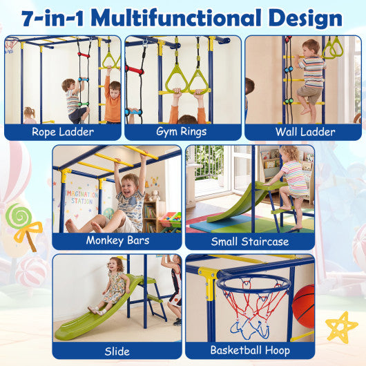 7-in-1 Swedish Ladder Wall Playset with Monkey Bars and Slide