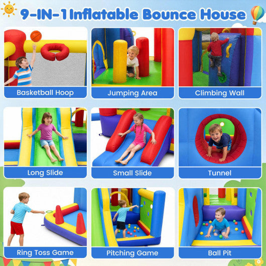 7-in-1 Inflatable Bounce House with Slide and Ball Pit and 680W Blower for Kids