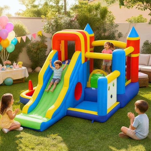 7-in-1 Inflatable Bounce House with Slide and Ball Pit and 680W Blower for Kids