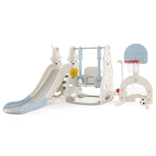 7 in 1 Toddler Slide and Swing Set with Height Adjustable Swing and Basketball Hoop