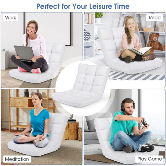 14-Position Adjustable Cushioned Floor Chair-White