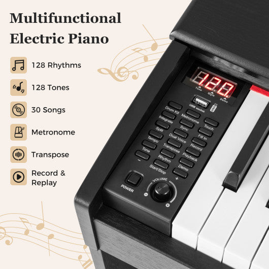 88-Key Hammer Action Weighted Keyboard with Furniture Stand-Black