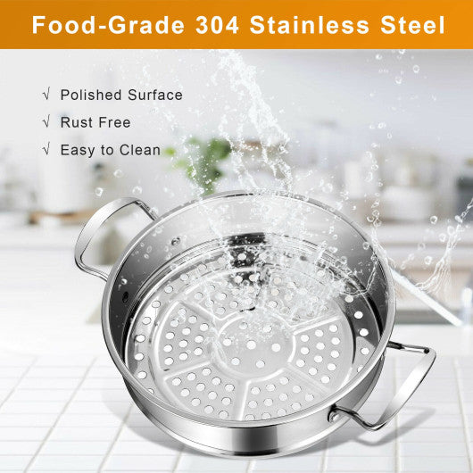 2/3 Tier Stainless Steel Steamer with Handles and Glass Lid-3-Tier
