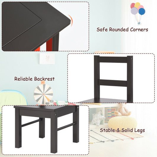 2-in-1 Kids Activity Table and 2 Chairs Set with Storage Building Block Table-Espresso
