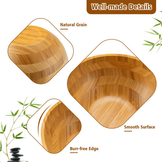 8 Pieces Bamboo Salad Bowl Set with Server Utensils-Natural