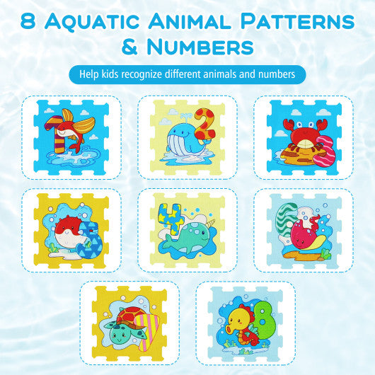 8-Piece Educational Interlocking Baby Play Mat with Animals and Numbers