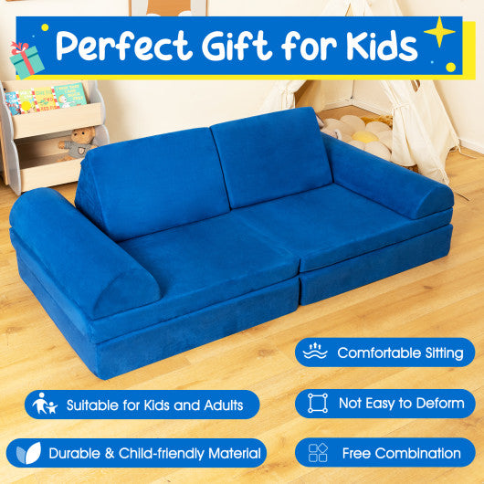 6 Pieces Convertible Kids Sofa Playset with Zipper-Blue
