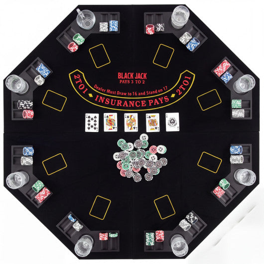 8-Player Portable Poker Table Top with Cup Holders and Chip Trays-Black