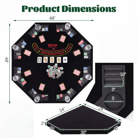 8-Player Portable Poker Table Top with Cup Holders and Chip Trays-Black