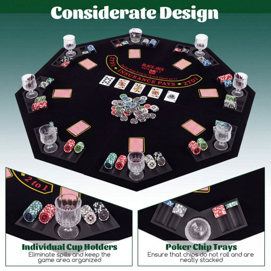 8-Player Portable Poker Table Top with Cup Holders and Chip Trays-Black