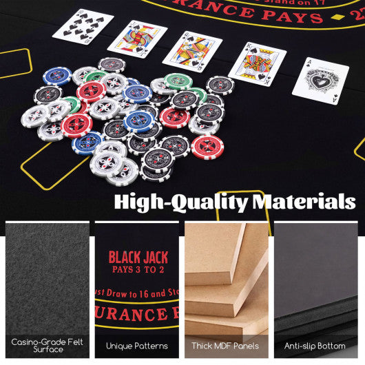 8-Player Portable Poker Table Top with Cup Holders and Chip Trays-Black